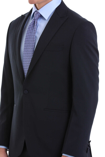 Lacivert Slim Fit Sivri Yaka Klasik Smokin Damatlık - 12