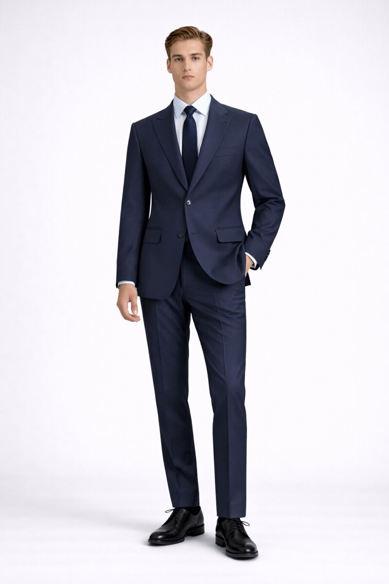 Lacivert Slim Fit Sivri Yaka Klasik Takım Elbise