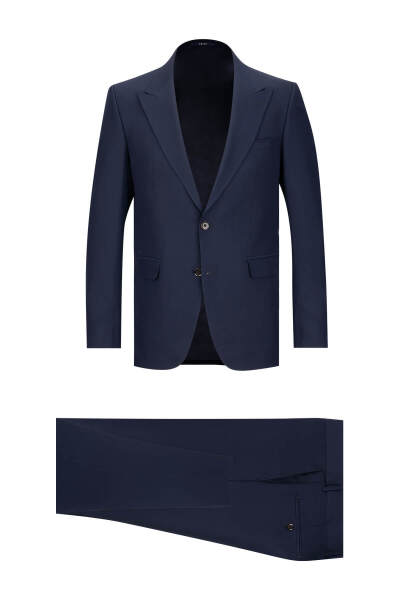 Lacivert Slim Fit Sivri Yaka Klasik Takım Elbise - 1