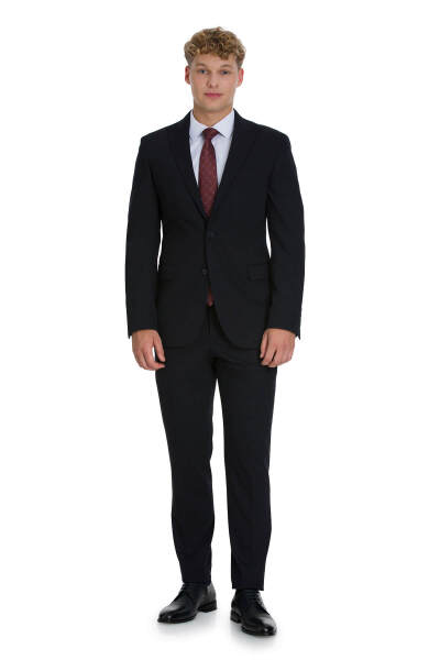 Lacivert Slim Fit Sivri Yaka Klasik Takım Elbise - 8