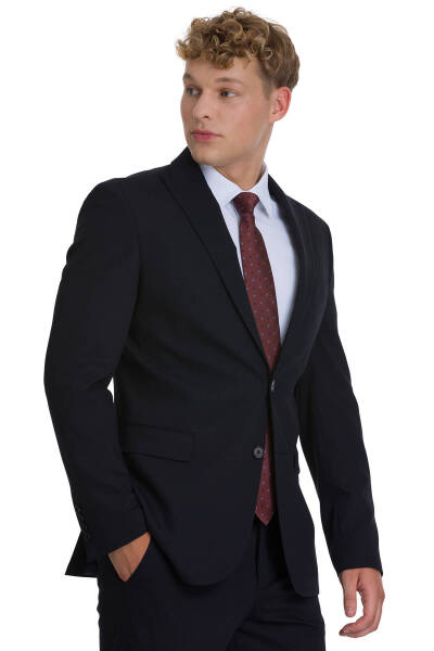 Lacivert Slim Fit Sivri Yaka Klasik Takım Elbise - 5