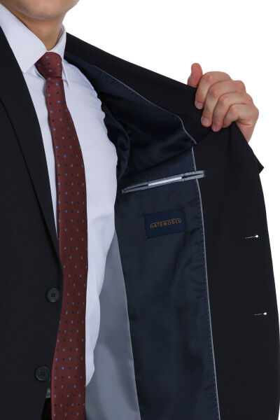 Lacivert Slim Fit Sivri Yaka Klasik Takım Elbise - 6