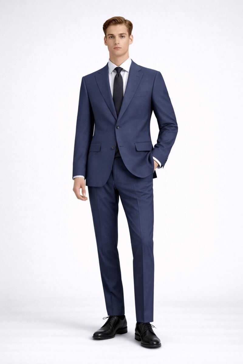 Lacivert Slim Fit Sivri Yaka Takım Elbise