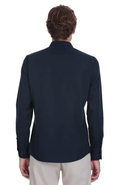 Lacivert Slim Fit Slim Yaka Pamuklu Uzun Kollu Gömlek - 5
