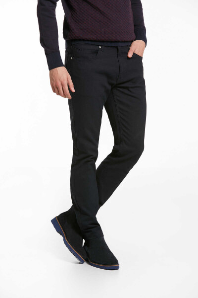 Lacivert Slim Fit Desenli Pamuklu 5 Cep Kanvas Pantolon - 2