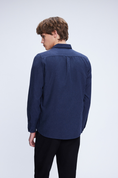 Lacivert Slim Fit Uzun Kol Düğmeli Yaka Flanel Gömlek - 5