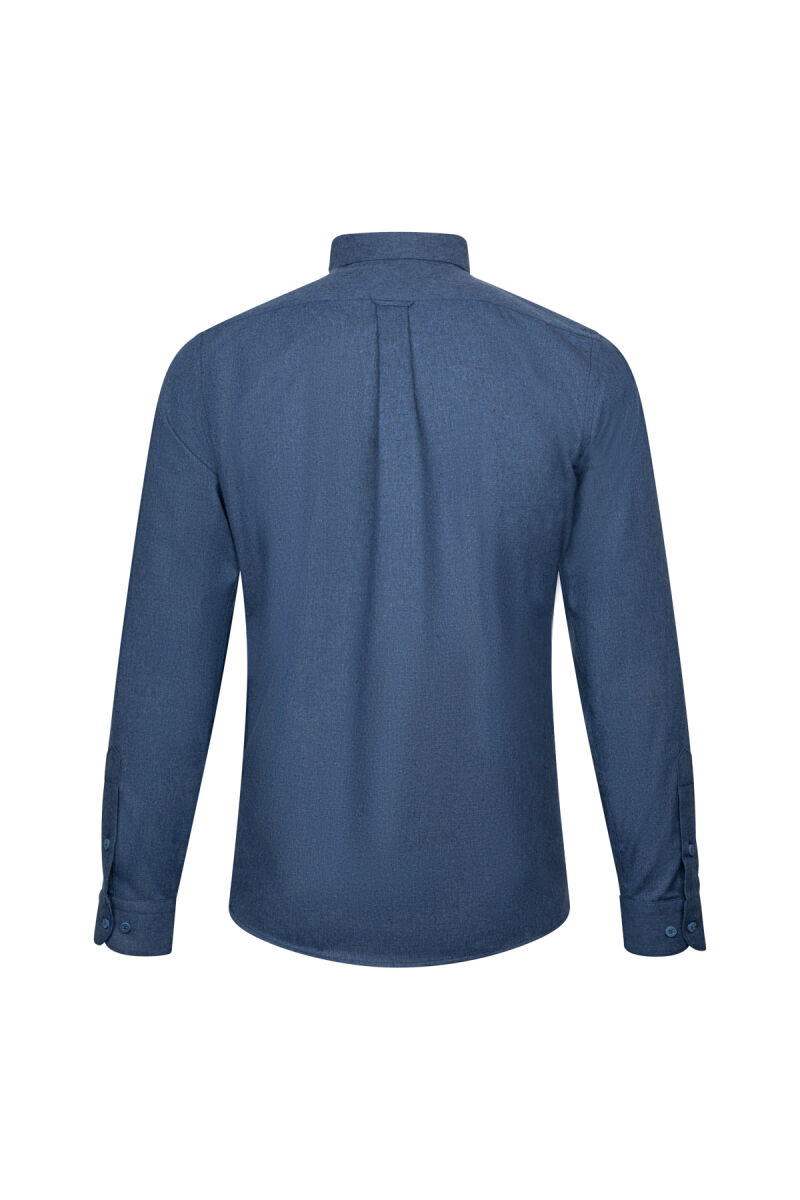 Lacivert Slim Fit Uzun Kollu Düğmeli Yaka Pamuklu Gömlek - HTML (1)