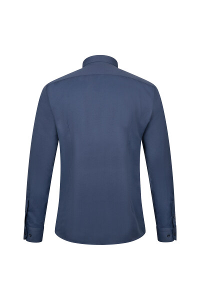 Lacivert Slim Fit Slim Yaka Uzun Kollu Pamuklu Gömlek - 2