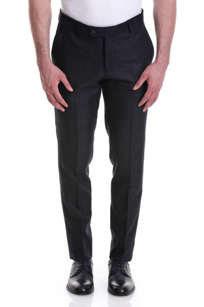 Lacivert Slim Fit Yandan Cepli Kareli Flanel Kumaş Pantolon - 6