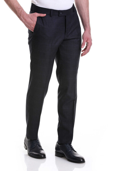 Lacivert Slim Fit Yandan Cepli Kareli Flanel Kumaş Pantolon - 7