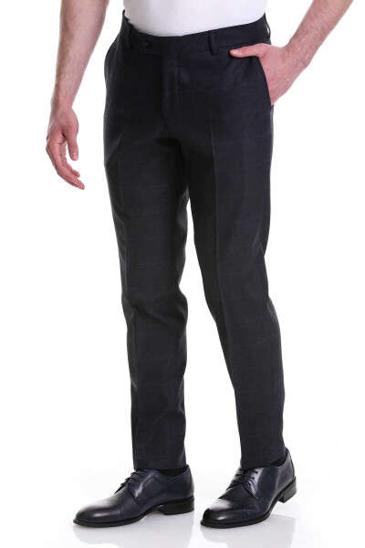 Lacivert Slim Fit Yandan Cepli Kareli Flanel Kumaş Pantolon - 8
