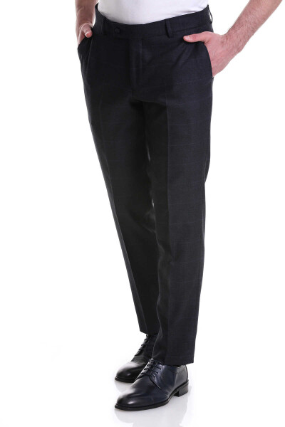 Lacivert Slim Fit Yandan Cepli Kareli Flanel Kumaş Pantolon - 9