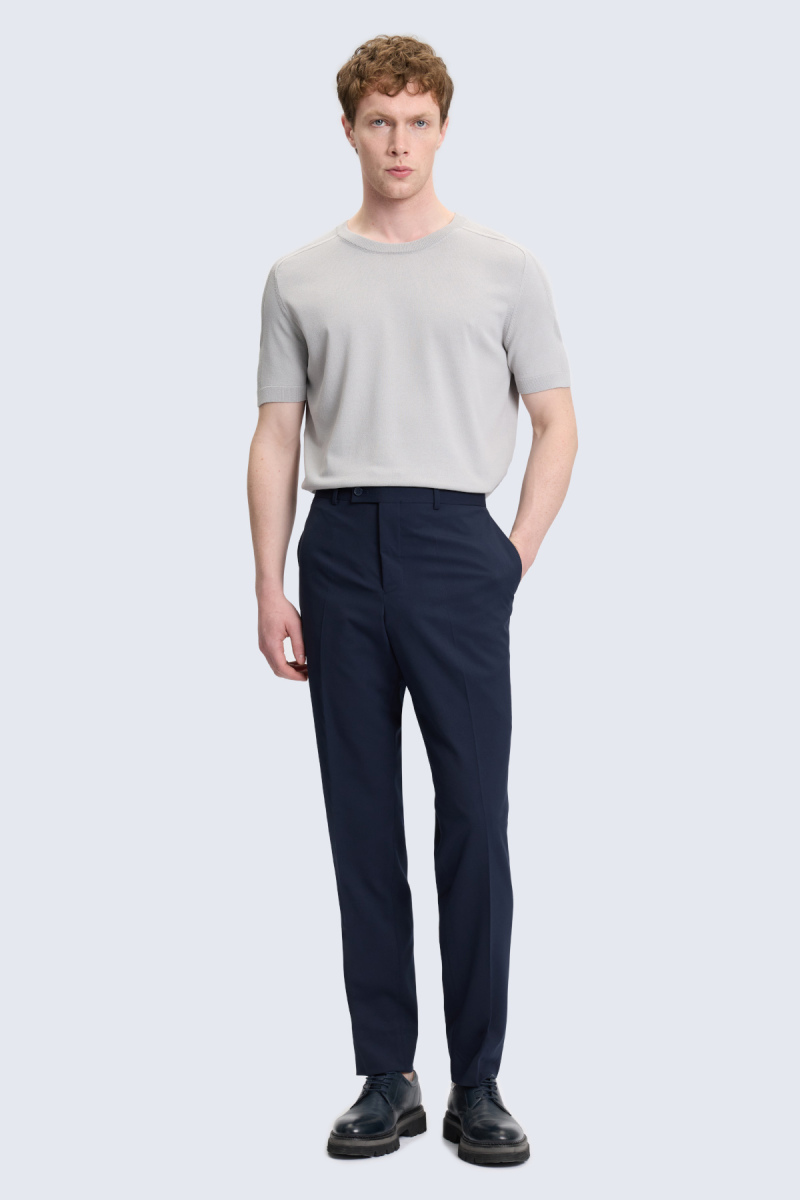 Lacivert Slim Fit Yandan Cepli Kumaş Pantolon