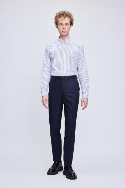 Lacivert Slim Fit Yandan Cepli Yünlü Kumaş Pantolon - 2