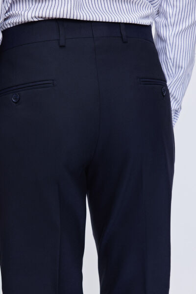 Lacivert Slim Fit Yandan Cepli Yünlü Kumaş Pantolon - 4