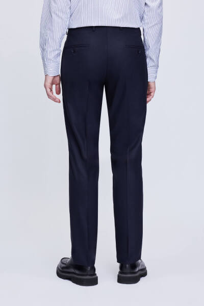Lacivert Slim Fit Yandan Cepli Yünlü Kumaş Pantolon - 5