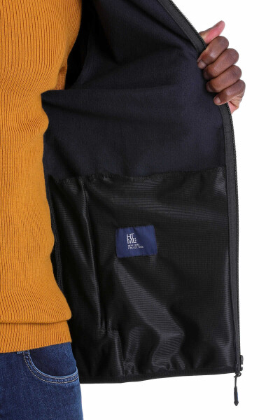 Lacivert Slim Fit Düz Kapüşonlu Polar Mont - 6