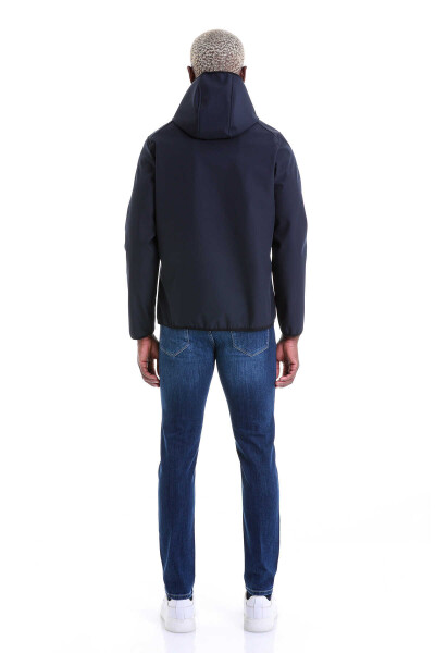 Lacivert Slim Fit Düz Kapüşonlu Polar Mont - 7