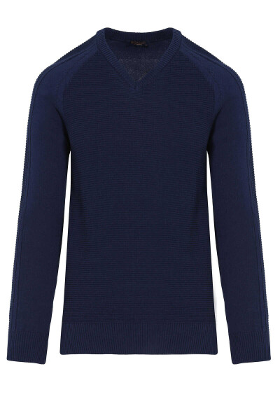 Lacivert V Yaka Triko Kazak - 4