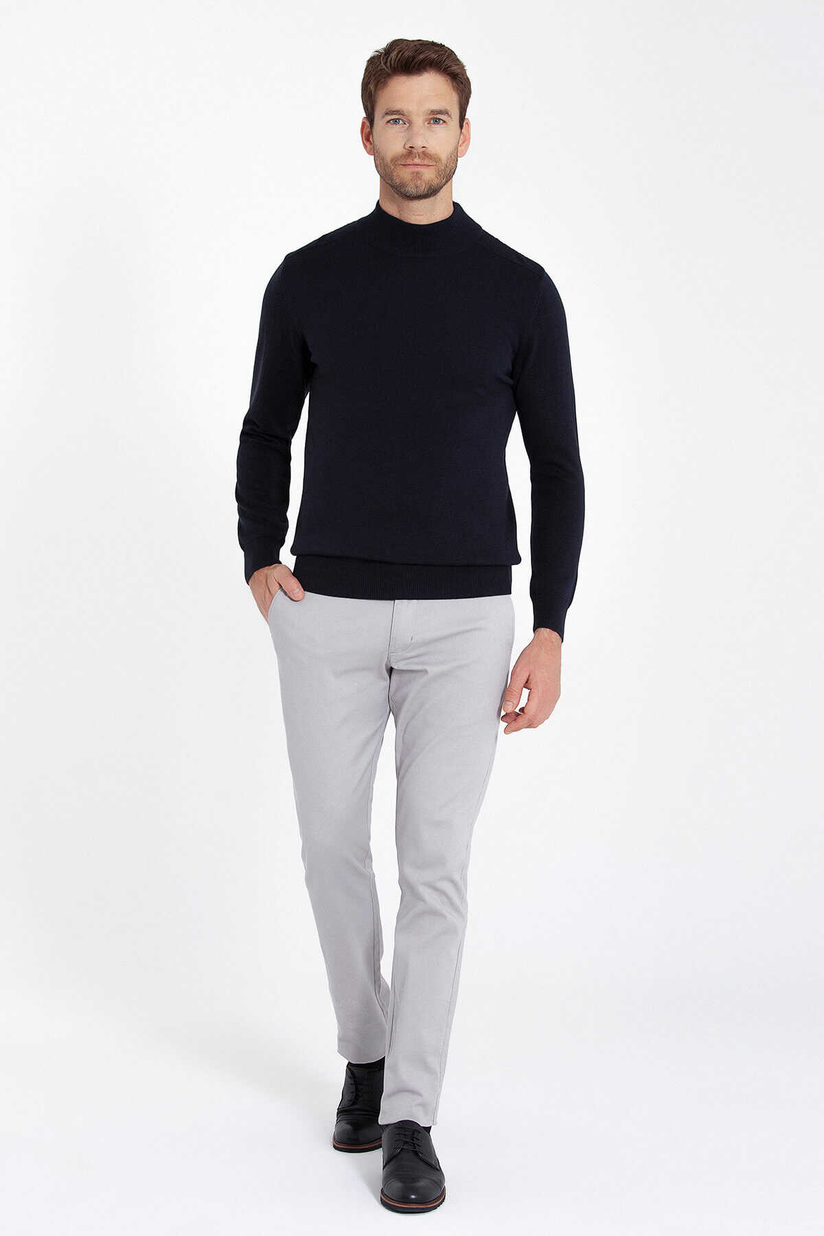 Lacivert Regular Fit Yarım Balıkçı Yaka Pamuklu Triko Kazak - 14