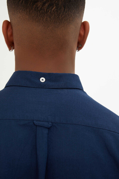 Lacivert Slim Fit 100% Pamuk Uzun Kol Gömlek - 4