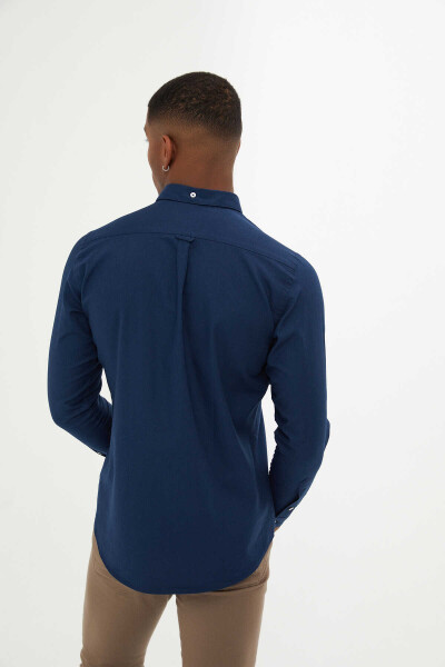 Lacivert Slim Fit 100% Pamuk Uzun Kol Gömlek - 7