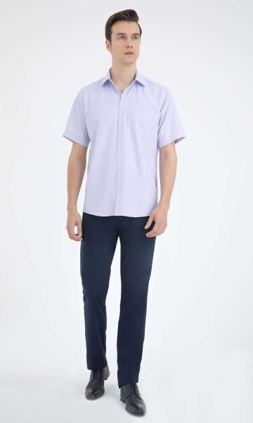 Lila Desenli Klasik Kısa Kol Gömlek - 2