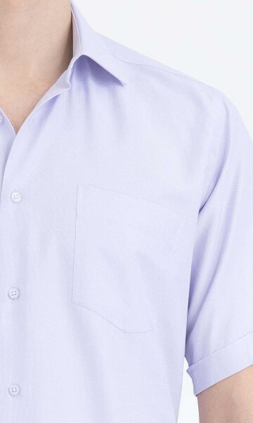 Lila Desenli Klasik Kısa Kol Gömlek - 4