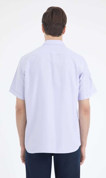 Lila Desenli Klasik Kısa Kol Gömlek - 3