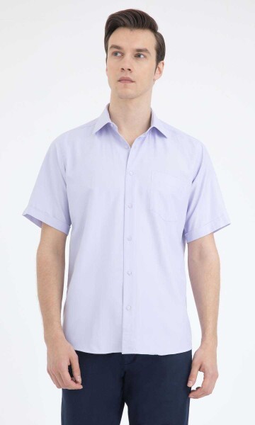 Lila Desenli Klasik Kısa Kol Gömlek - 1