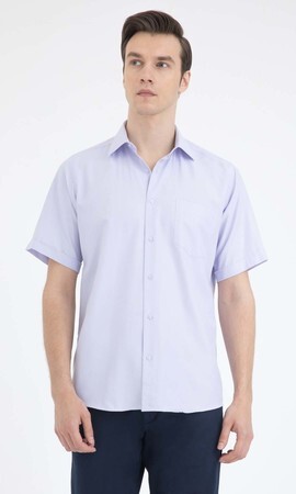 Lila Desenli Klasik Kısa Kol Gömlek - 5