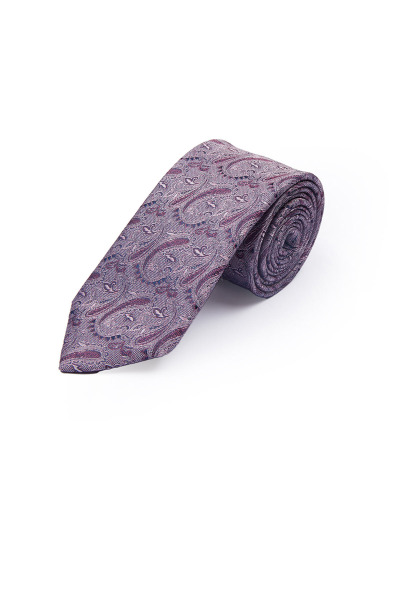 Lila Desenli Klasik Micro Kravat - 2