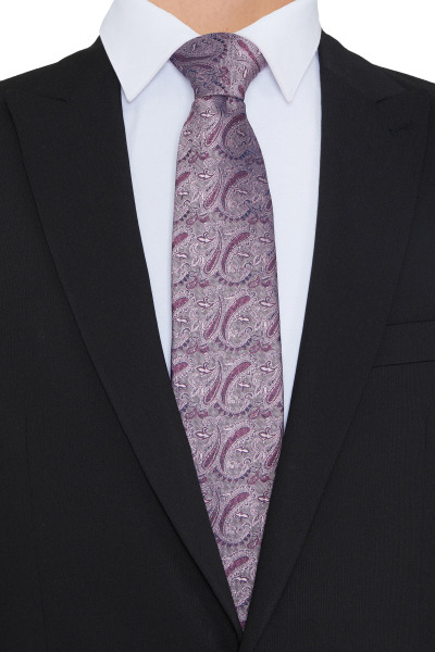 Lila Desenli Klasik Micro Kravat - 4