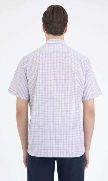 Lila Kareli Klasik Kısa Kol Gömlek - 3