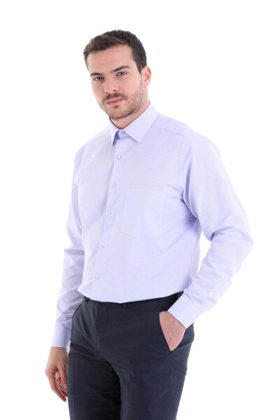 Lila Klasik Fit Desenli Pamuklu Slim Yaka Uzun Kollu Klasik Gömlek - 4