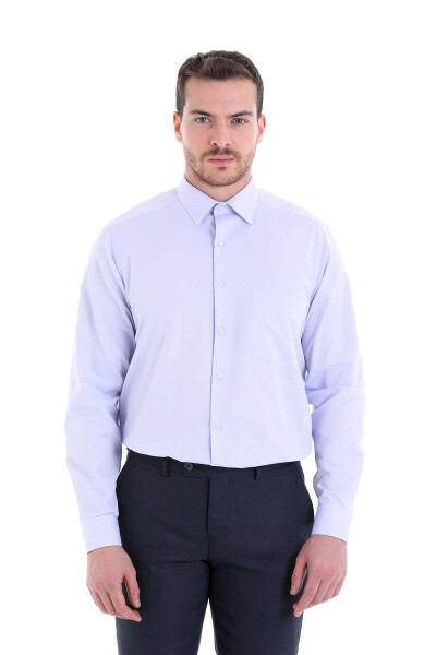 Lila Klasik Fit Desenli Pamuklu Slim Yaka Uzun Kollu Klasik Gömlek - 6