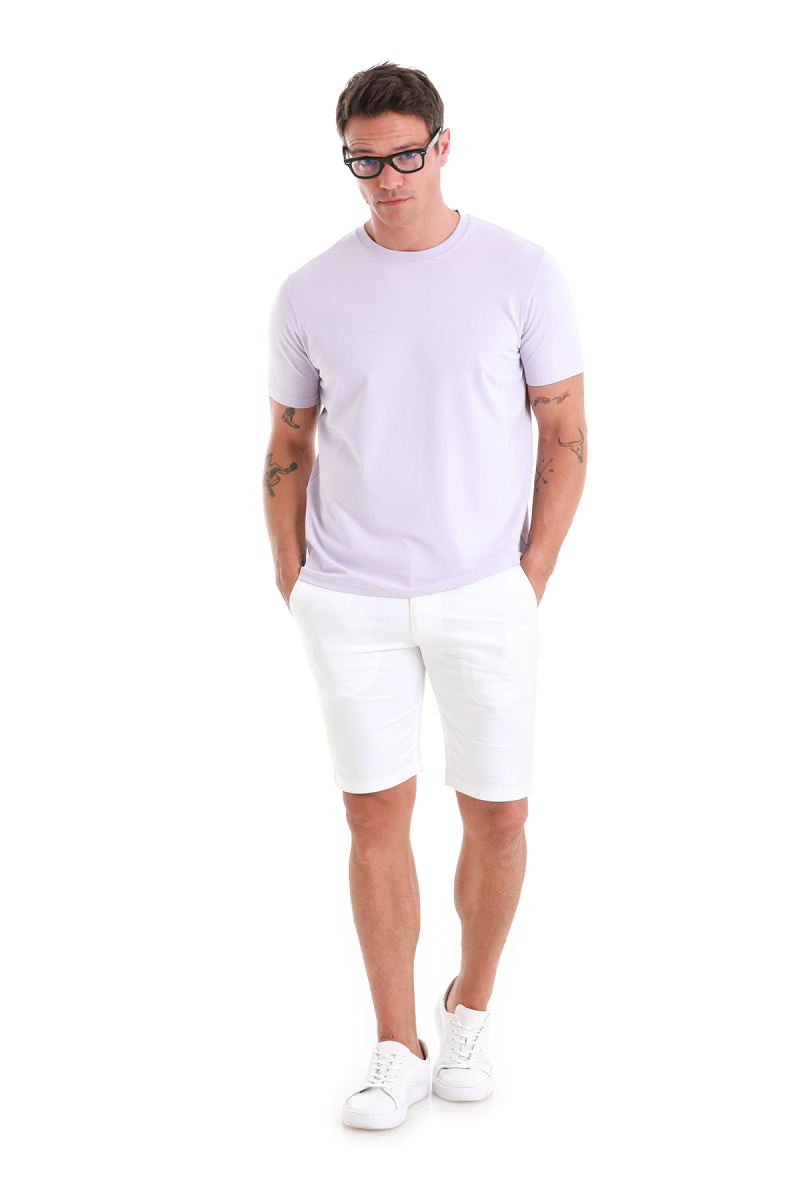 Lila Regular Fit Bisiklet Yaka Pamuklu Tişört - HTML (1)