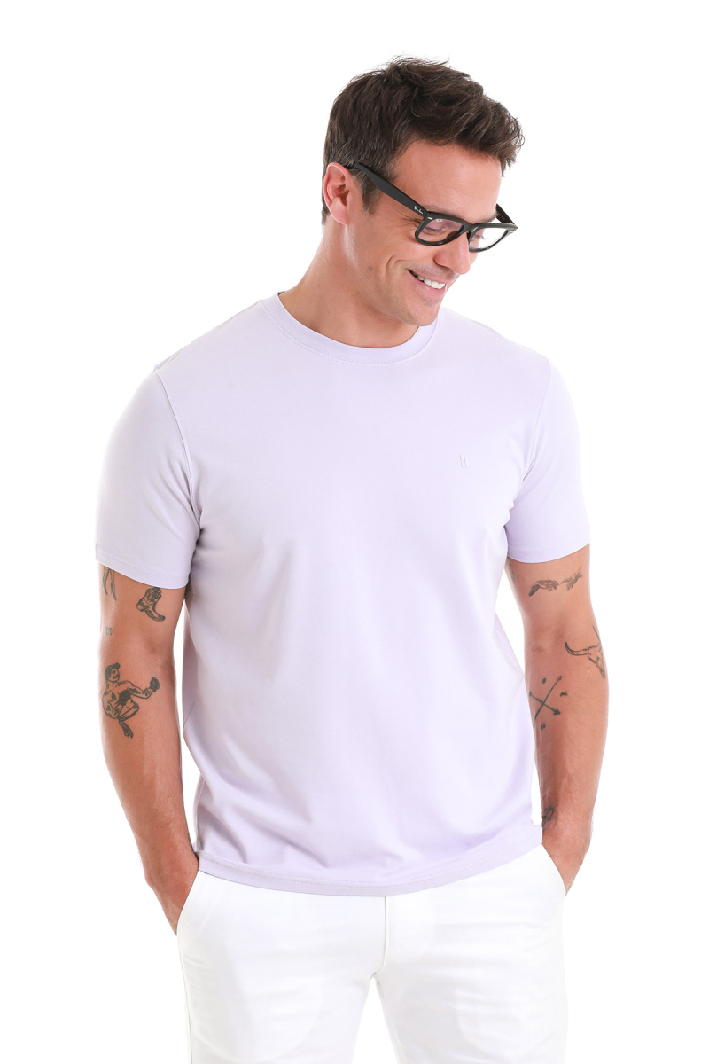 Lila Regular Fit Bisiklet Yaka Pamuklu Tişört - HTML (1)