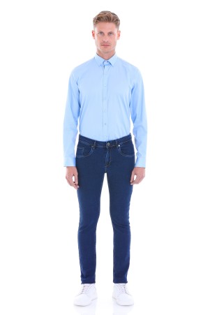 Mavi Comfort Fit Düz 100% Pamuk Slim Yaka Uzun Kollu Klasik Saten Gömlek - Thumbnail