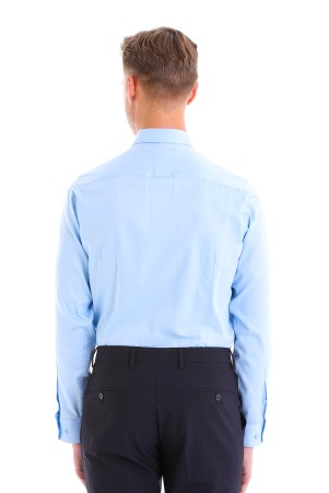 Mavi Comfort Fit Düz 100% Pamuk Slim Yaka Uzun Kollu Klasik Saten Gömlek - Thumbnail