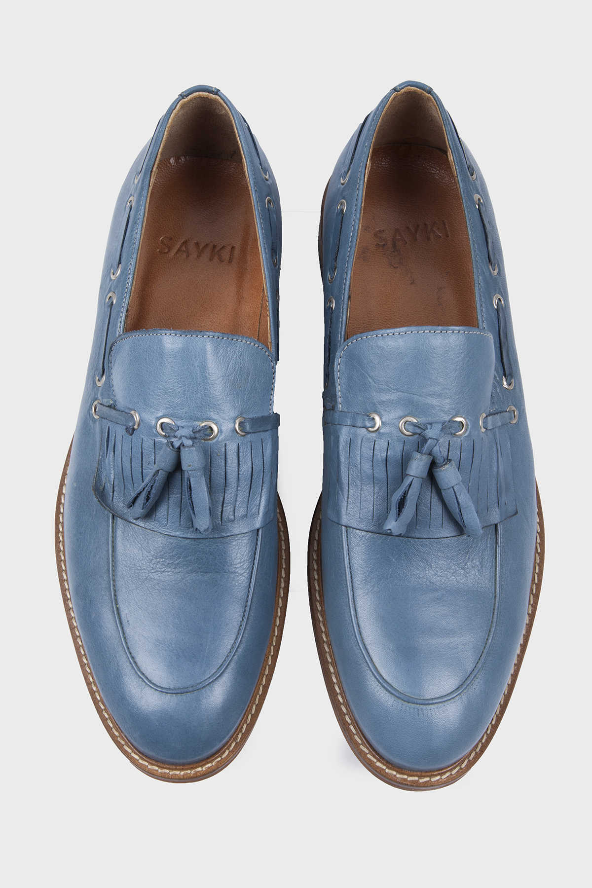 Mavi Klasik Püsküllü Loafer Ayakkabı