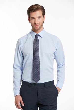 Mavi Klasik Fit Uzun Kol Pamuklu Desenli Klasik Gömlek - 1