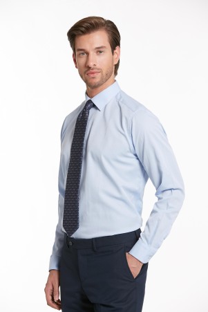 Mavi Klasik Fit Uzun Kol Pamuklu Desenli Klasik Gömlek - 3