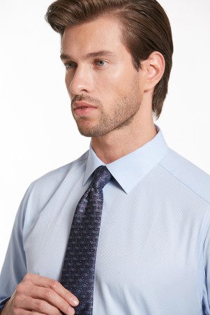 Mavi Klasik Fit Uzun Kol Pamuklu Desenli Klasik Gömlek - 5