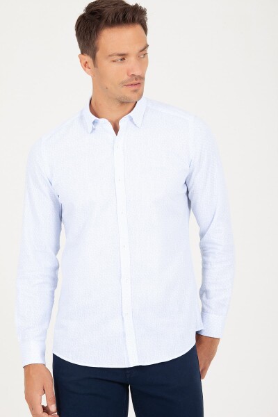 Mavi Slim Fit Baskılı Uzun Kol Keten Gömlek - 2