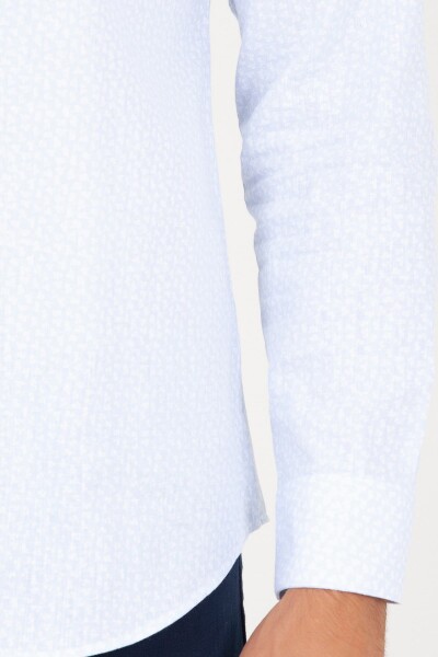 Mavi Slim Fit Baskılı Uzun Kol Keten Gömlek - 5