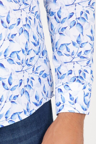 Mavi Slim Fit Baskılı 100% Pamuk Uzun Kol Spor Gömlek - 5