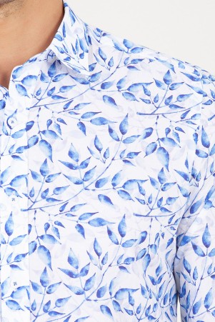 Mavi Slim Fit Baskılı 100% Pamuk Uzun Kol Spor Gömlek - Thumbnail