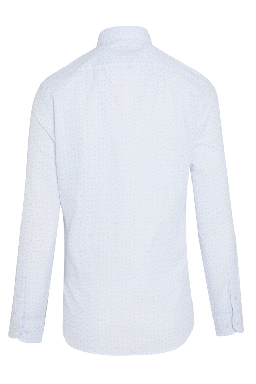 Beyaz Slim Fit Baskılı 100% Pamuk Düğmeli Yaka Uzun Kollu Casual Gömlek - Thumbnail (1)