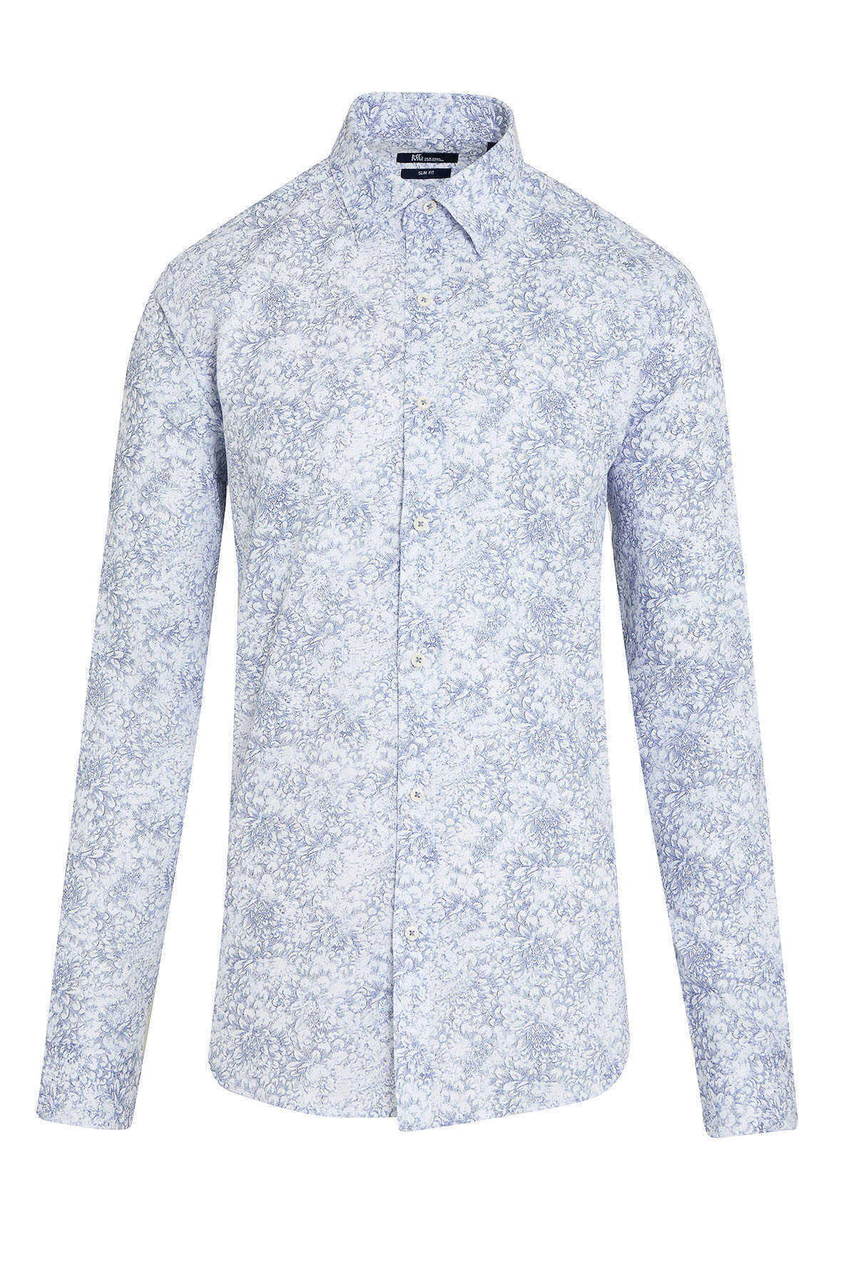 Mavi Slim Fit Baskılı 100% Pamuk Düğmeli Yaka Uzun Kollu Casual Gömlek - 1